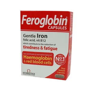Feroglobin Capsules Gentle Iron, Folic Acid, Vit B12 for Reducing Tiredness & Fatigue (Box of 30)