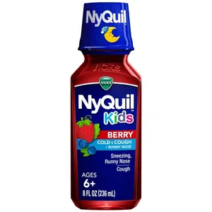 Vicks NyQuil Children's, Nighttime Cold & Cough Multi-Symptom Relief, Relieves Sneezing, Runny Nose, Cough, Berry Flavor, 8 Fl Oz