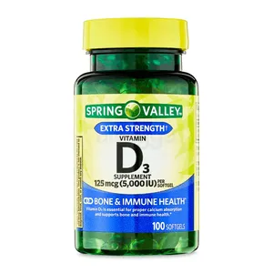 Spring Valley Vitamin D3 125mcg 5000IU 100 Capsules (Box of 100)