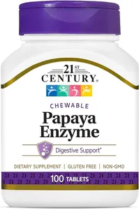 21st Century Papaya Enzyme Chewable Tablets, Tropical, 100 Count