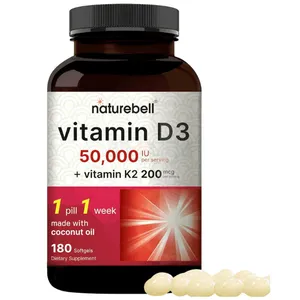 NatureBell Vitamin D3 50,000 iu with K2 180 Coconut Oil Softgels