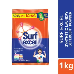 Surf Excel Synthetic Laundry Detergent Powder 1kg (Vim Liquid Dishwash 225ml Pouch Free)