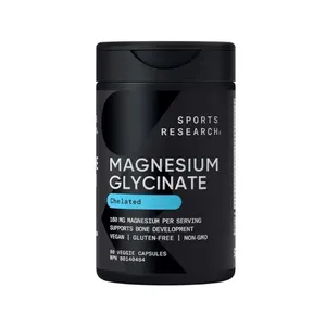 Sports Research® Magnesium Glycinate - Supports Restful Sleep & Enzymatic Processes - 160 mg Chelated Magnesium - Vegan Capsule - 90 Count
