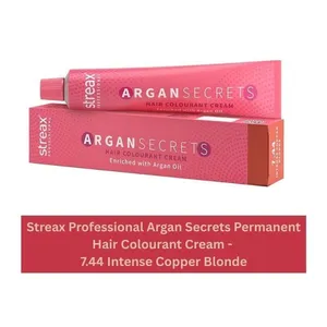 Streax Professional Argan Secrets Permanent Hair Colourant Cream - 7.44 Intense Copper Blonde 60g