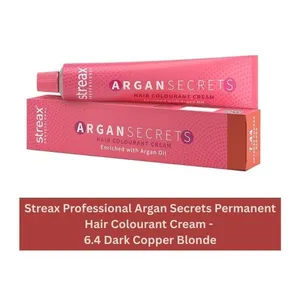 Streax Professional Argan Secrets Permanent Hair Colourant Cream - 6.4 Dark Copper Blonde 60g