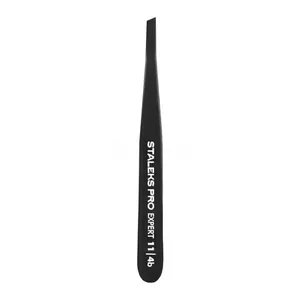 STALEKS Pro Eyebrow Tweezers Black Expert 11/4b – Narrow Beveled Stainless Steel Tweezers (TE-11/4b)