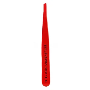 STALEKS Pro Eyebrow Tweezers Red Expert 11 Type 4r – Narrow Beveled Stainless Steel Eyebrow Tweezers (TE-11/4r)
