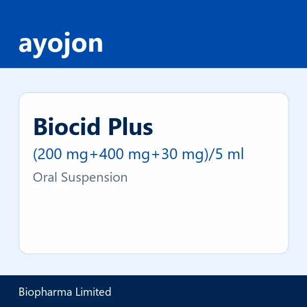 Biocid Plus (200 mg+400 mg+30 mg)/5 ml Oral Suspension